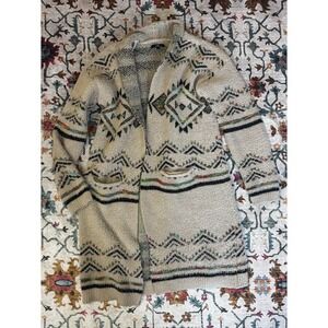 MM by My Michelle Printed Aztec Fuzzy Knit Cardigan Women's Beige Sz Large